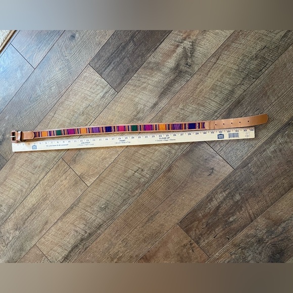 Omega VTG Colorful Cotton Striped and Honey Tan Leather Guatemalan Belt Size L - Picture 6 of 9